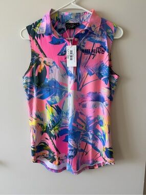 Maui Nui Golf Club Pink Tropical Sleeveless Polo Tank